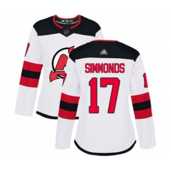 Women's New Jersey Devils #17 Wayne Simmonds Authentic White Away Hockey Jersey