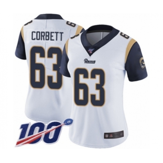Women's Los Angeles Rams #63 Austin Corbett White Vapor Untouchable Limited Player 100th Season Football Jersey - Ujersey