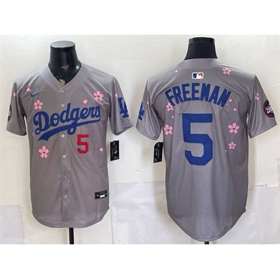 Men's Los Angeles Dodgers #5 Freddie Freeman Grey 2025 Tokyo Series Limited Stitched Baseball Jersey - Ujersey