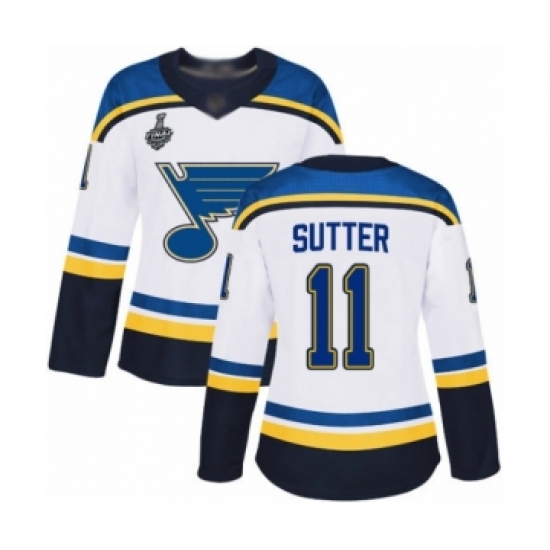 Women's St. Louis Blues #11 Brian Sutter Authentic White Away 2019 Stanley Cup Final Bound Hockey Jersey - Ujersey