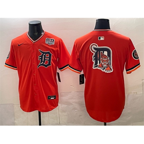 Men's Detroit Tigers Team Big Logo Orange 2026 Alternate USA 250 Vapor Premier Limited Stitched Baseball Jersey - Ujersey