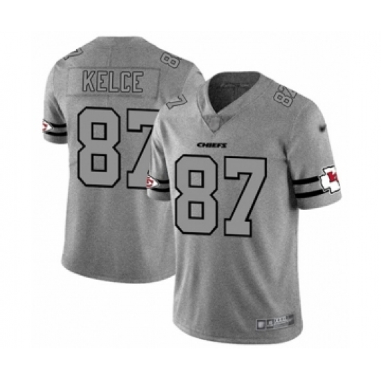 Men's Kansas City Chiefs #87 Travis Kelce Limited Gray Team Logo Gridiron Football Jersey - Ujersey