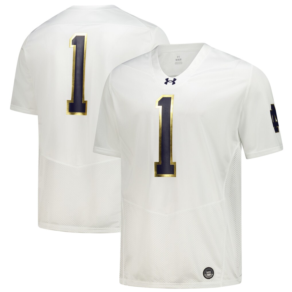 Men's Under Armour White Notre Dame Fighting Irish #1 Replica Football Jersey - ujerseystore