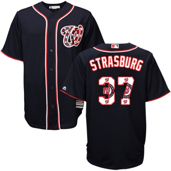 Men's Majestic Washington Nationals #37 Stephen Strasburg Authentic Navy Blue Team Logo Fashion Cool Base MLB Jersey - Ujersey