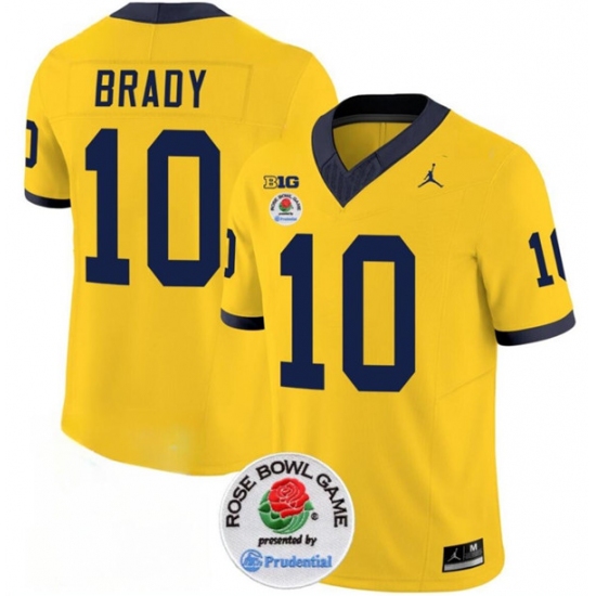 Men's Michigan Wolverines #10 Tom Brady 2023 F.U.S.E. Yellow Rose Bowl Stitched Jersey - Ujersey