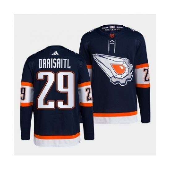 Men's Edmonton Oilers #29 Leon Draisaitl Navy 2022-23 Reverse Retro Stitched Jersey - Ujersey