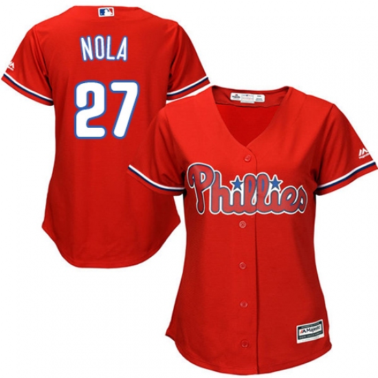 Women's Majestic Philadelphia Phillies #27 Aaron Nola Authentic Red Alternate Cool Base MLB Jersey - Ujersey