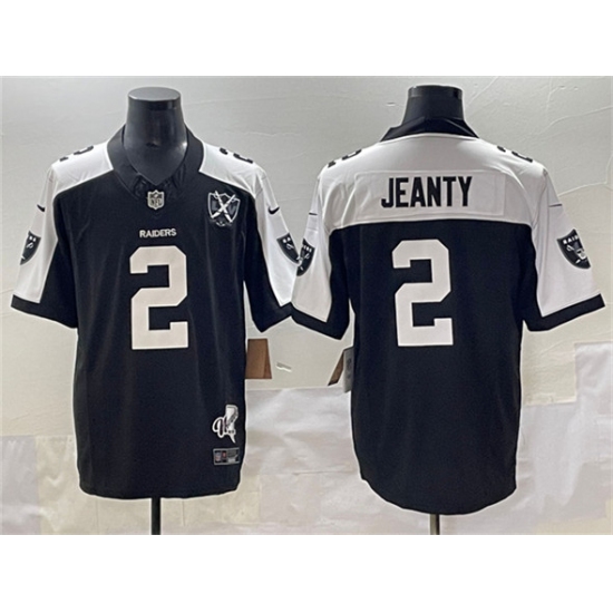 Men's Las Vegas Raiders #2 Ashton Jeanty Black White 2025 Draft F.U.S.E. With Nevada Silver Stat And 65th Anniversary Football Stitched Jersey - Ujersey