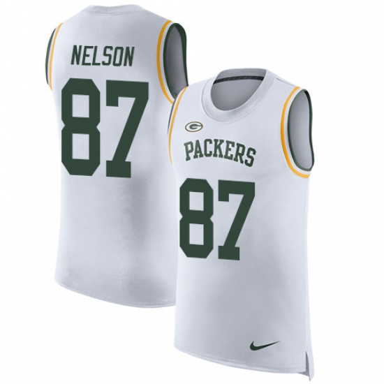 Men's Nike Green Bay Packers #87 Jordy Nelson Limited White Rush Player Name & Number Tank Top NFL Jersey - Ujersey