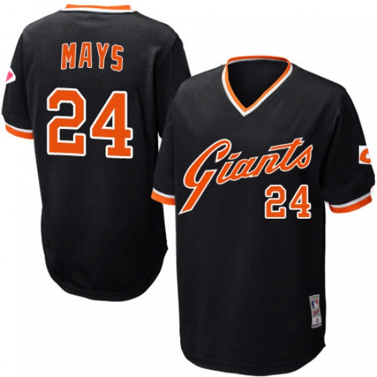 Men's Mitchell and Ness San Francisco Giants #24 Willie Mays Replica Black Throwback MLB Jersey - Ujersey