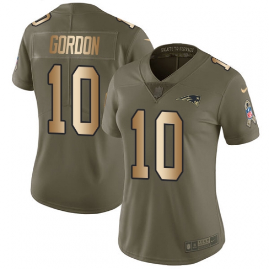 Women's Nike New England Patriots #10 Josh Gordon Limited Olive Gold 2017 Salute to Service NFL Jersey - Ujersey