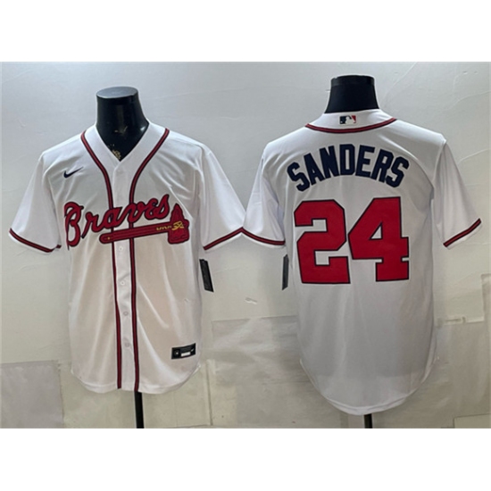 Men's Atlanta Braves #24 Deion Sanders White Cool Base Stitched Baseball Jersey - Ujersey