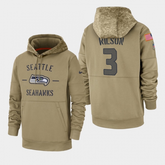 Men's Seattle Seahawks #3 Russell Wilson 2019 Salute to Service Sideline Therma Pullover Hoodie - Tan - Ujersey