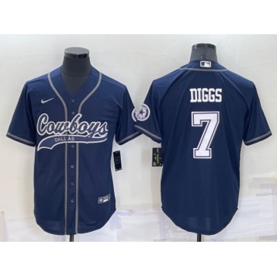 Men's Dallas Cowboys #7 Trevon Diggs Navy Blue Stitched Cool Base Nike Baseball Jersey - Ujersey