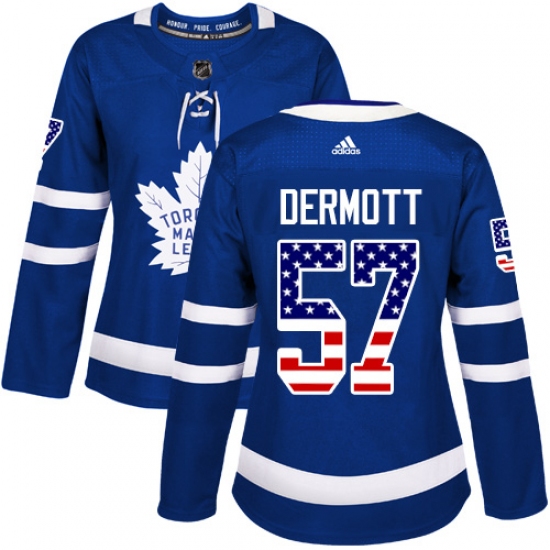 Women's Adidas Toronto Maple Leafs #57 Travis Dermott Authentic Royal Blue USA Flag Fashion NHL Jersey - Ujersey