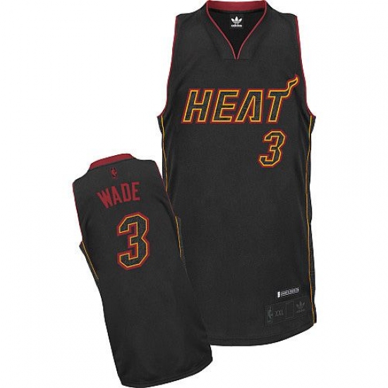 Men's Adidas Miami Heat #3 Dwyane Wade Authentic Black Carbon Fiber Fashion NBA Jersey - Ujersey