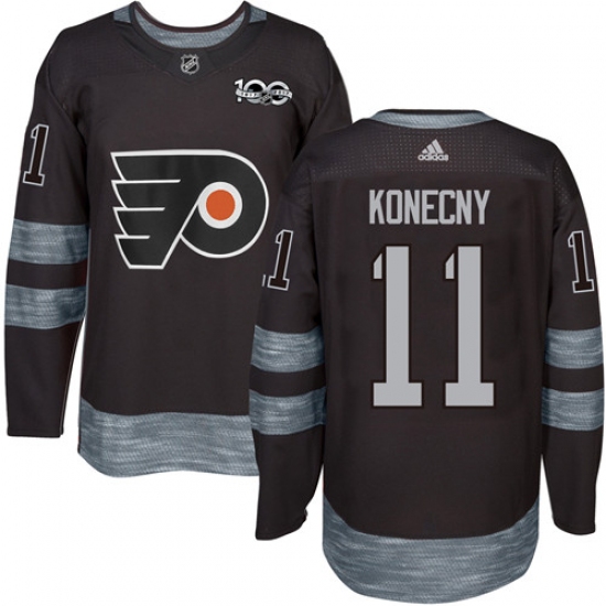 Men's Adidas Philadelphia Flyers #11 Travis Konecny Authentic Black 1917-2017 100th Anniversary NHL Jersey - Ujersey
