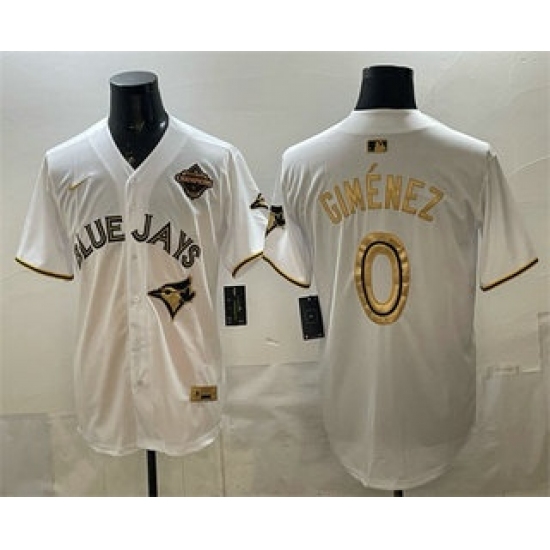 Men's Toronto Blue Jays #0 Andres Gimenez White Gold 2025 American League Champions Limited Jersey - Ujersey