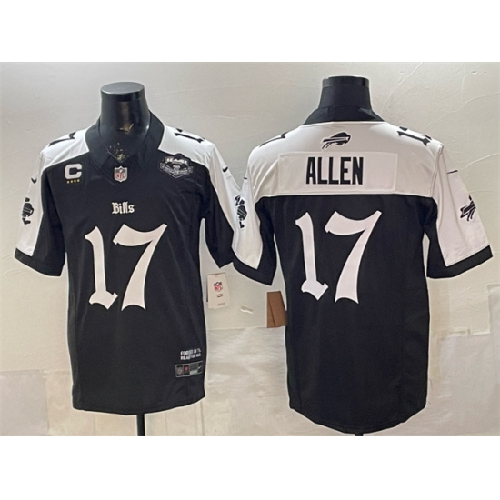 Men's Buffalo Bills #17 Josh Allen Black White 2025 F.U.S.E. 'Gothic Cold Front Edition' With Farewell & 4-Star C Vapor Limited Football Stitched Jersey - Ujersey