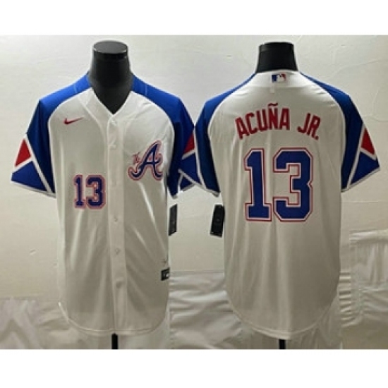 Men's Atlanta Braves #13 Ronald Acuna Jr Number White 2023 City Connect Cool Base Stitched Jersey - Ujersey