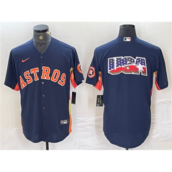 Men's Houston Astros Navy Team Big Logo With Cool Base Stitched Baseball Jersey - Ujersey