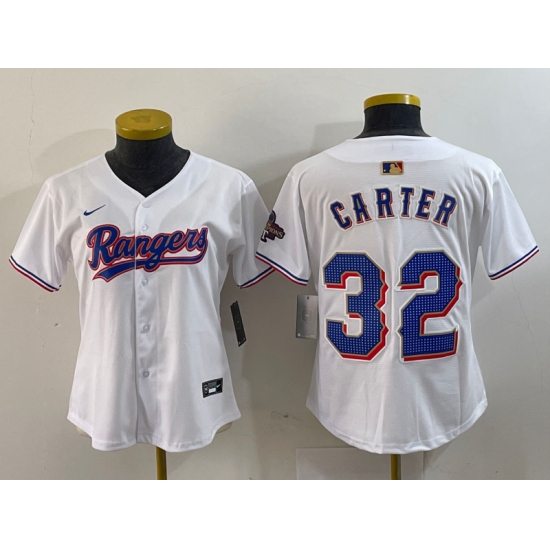 Women's Texas Rangers #32 Evan Carter White 2024 Gold Collection Limited Cool Base Jersey - Ujersey