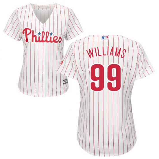 Women's Majestic Philadelphia Phillies #99 Mitch Williams Authentic White/Red Strip Home Cool Base MLB Jersey - Ujersey