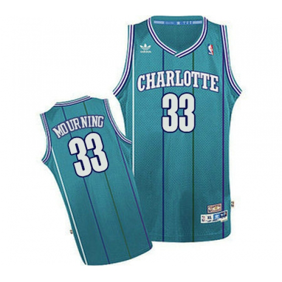 Men's Adidas Charlotte Hornets #33 Alonzo Mourning Swingman Light Blue Throwback NBA Jersey - Ujersey