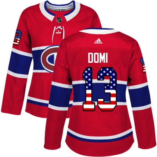 Women's Adidas Montreal Canadiens #13 Max Domi Authentic Red USA Flag Fashion NHL Jersey - Ujersey