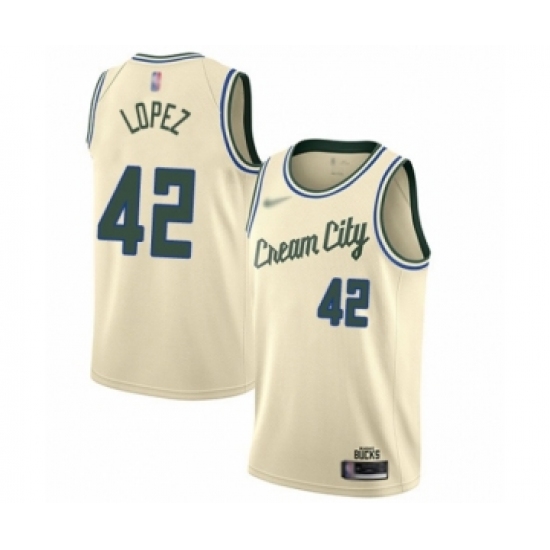 Women's Milwaukee Bucks #42 Robin Lopez Swingman Cream Basketball Jersey - 2019 20 City Edition
