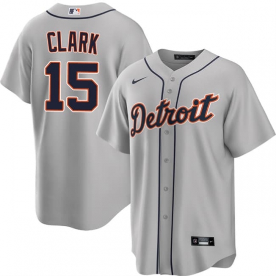 Men's Detroit Tigers #15 Max Clark Gray 2026 Road Stitched Baseball Jersey - Ujersey