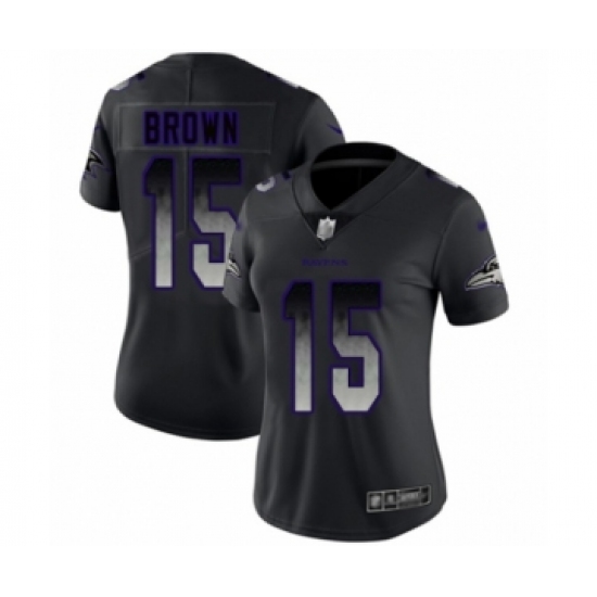 Women's Baltimore Ravens #15 Marquise Brown Limited Black Smoke Fashion Football Jersey - Ujersey