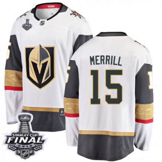 Youth Vegas Golden Knights #15 Jon Merrill Authentic White Away Fanatics Branded Breakaway 2018 Stanley Cup Final NHL Jersey - Ujersey