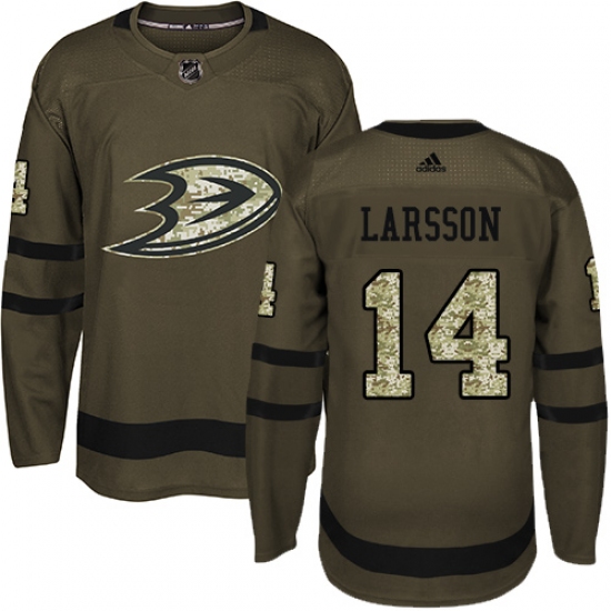 Youth Adidas Anaheim Ducks #14 Jacob Larsson Authentic Green Salute to Service NHL Jersey - Ujersey