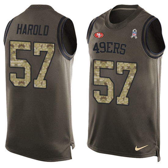 Men's Nike San Francisco 49ers #57 Eli Harold Limited Green Salute to Service Tank Top NFL Jersey - Ujersey