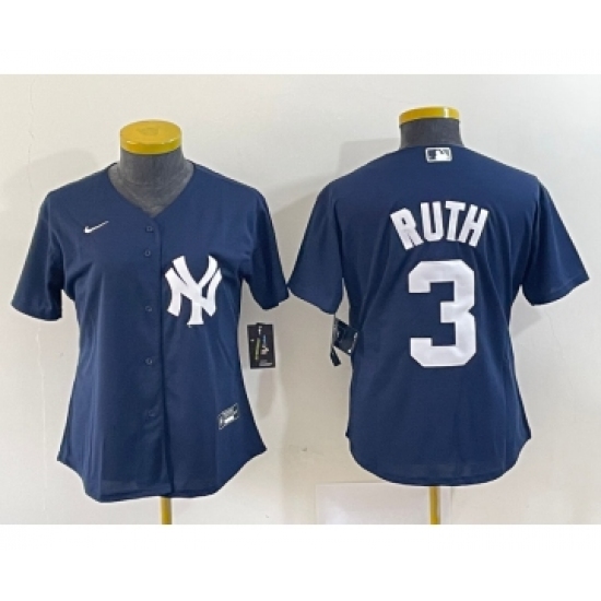 Women's New York Yankees #3 Babe Ruth Navy Blue Stitched Nike Cool Base Jersey - Ujersey