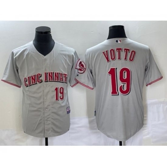 Men's Cincinnati Reds #19 Joey Votto Grey Wool Stitched Throwback Jersey - Ujersey