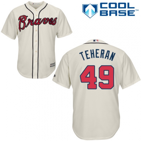 Youth Majestic Atlanta Braves #49 Julio Teheran Authentic Cream Alternate 2 Cool Base MLB Jersey - Ujersey