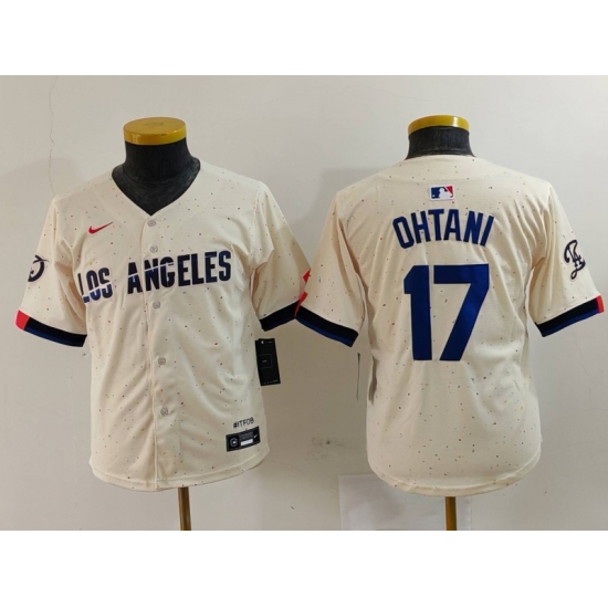 Youth Los Angeles Dodgers #17 Shohei Ohtani Cream Blue 2024 City Connect Limited Stitched Jersey - Ujersey