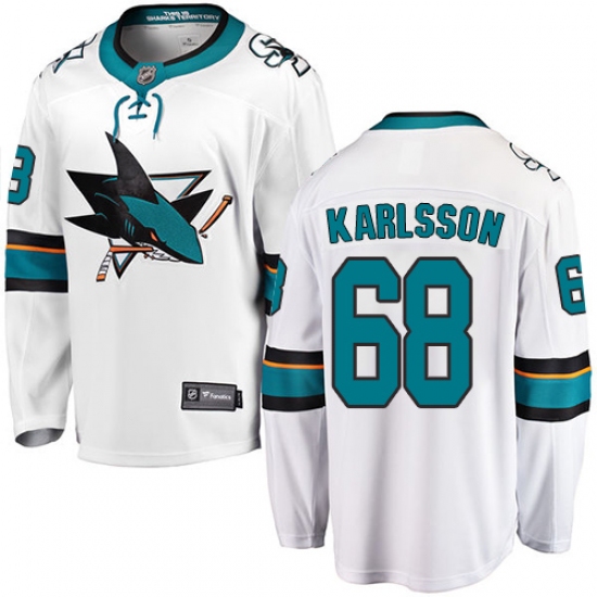 Youth San Jose Sharks #68 Melker Karlsson Fanatics Branded White Away Breakaway NHL Jersey - Ujersey