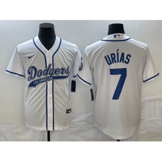 Men's Los Angeles Dodgers #7 Julio Urias White Cool Base Stitched Baseball Jersey1 - Ujersey