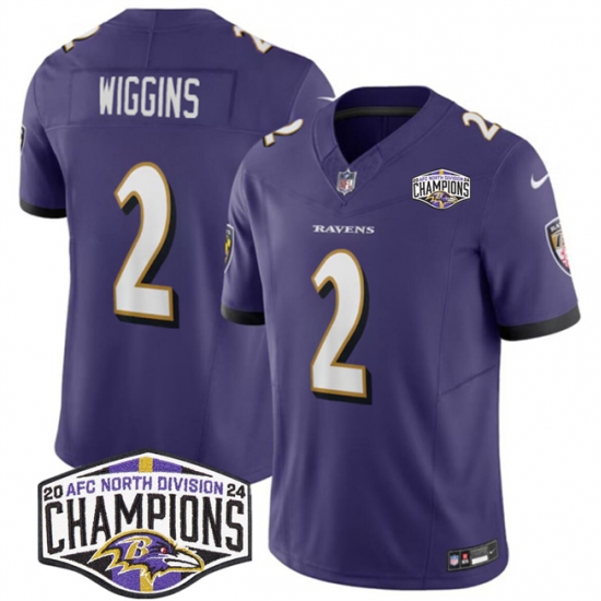 Men's Baltimore Ravens #2 Nate Wiggins Purple F.U.S.E 2024 AFC North Division Champions Vapor Limited Football Jersey - Ujersey