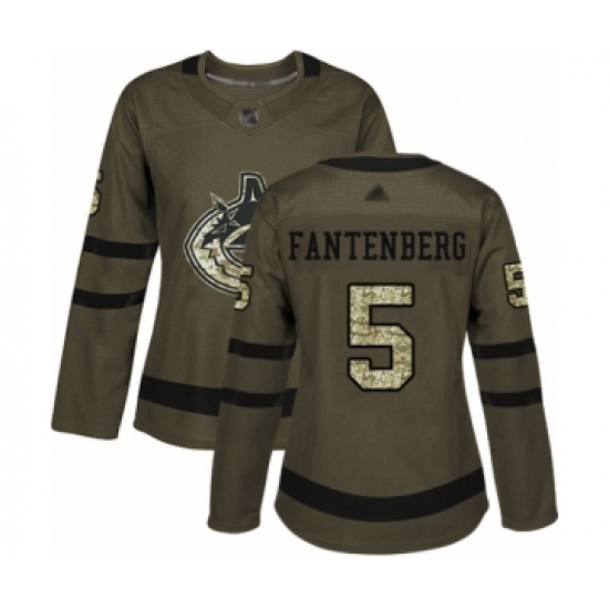 Women's Vancouver Canucks #5 Oscar Fantenberg Authentic Green Salute to Service Hockey Jersey - Ujersey
