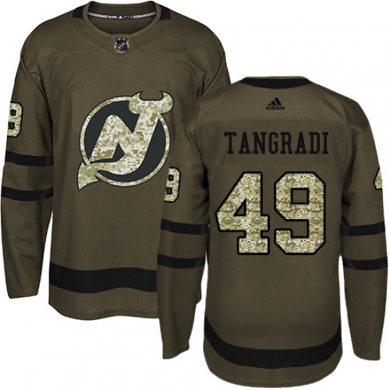 Men's Adidas New Jersey Devils #49 Eric Tangradi Authentic Green Salute to Service NHL Jersey - Ujersey