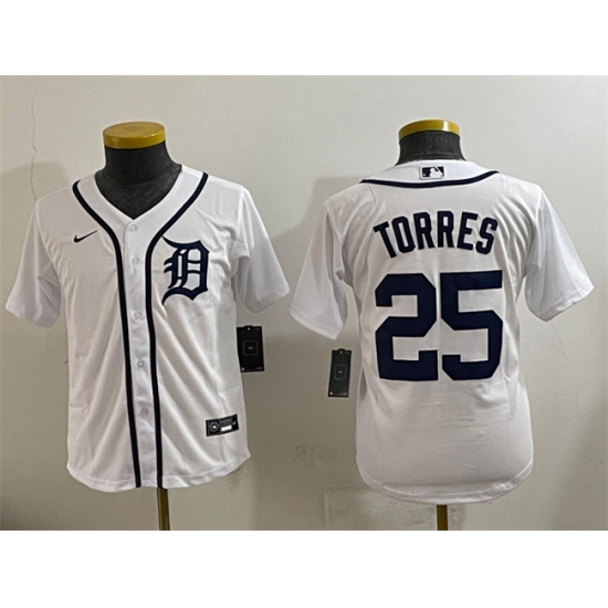 Youth Detroit Tigers #25 Gleyber Torres White Cool Base Stitched Baseball Jersey - Ujersey