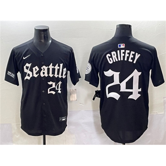 Men's Seattle Mariners #24 Ken Griffey Jr. Black 'Deep Sea Gothic Edition' Vapor Premier Limited Stitched Baseball Jersey - Ujersey