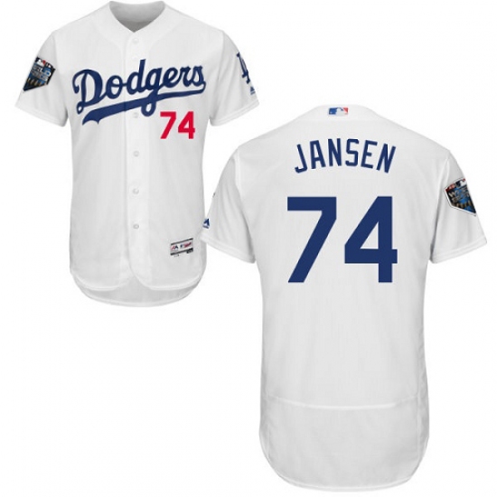 Men's Majestic Los Angeles Dodgers #74 Kenley Jansen White Home Flex Base Authentic Collection 2018 World Series MLB Jersey - Ujersey
