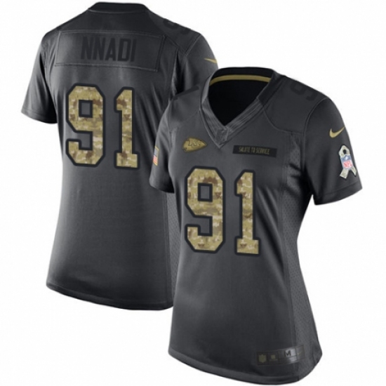 Women's Nike Kansas City Chiefs #91 Derrick Nnadi Limited Black 2016 Salute to Service NFL Jersey - Ujersey