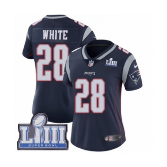 Women's Nike New England Patriots #28 James White Navy Blue Team Color Vapor Untouchable Limited Player Super Bowl LIII Bound NFL Jersey - Ujersey