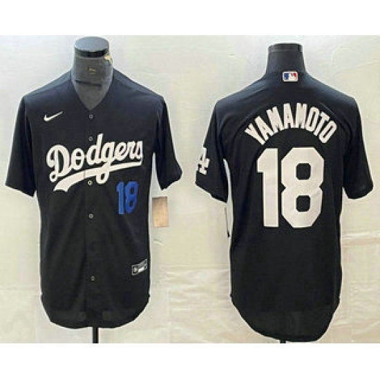 Men's Los Angeles Dodgers #18 Yoshinobu Yamamoto Number Black Turn Back The Clock Stitched Cool Base Jersey - Ujersey